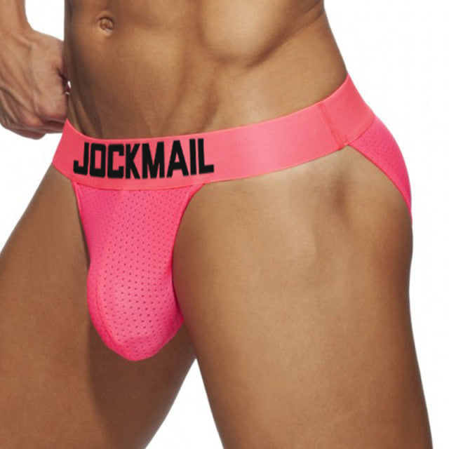 JOCKMAIL fashion solid color men underwear polyester fiber mesh boxer briefs sports breathable underpants low waist large trunks