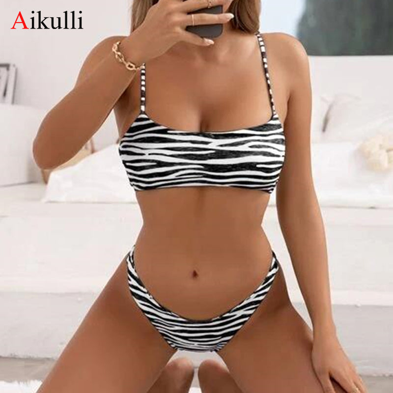 New Bikinis Set Swimsuit Sexy Zebra Stripe Swimwear Women Beachwear Summer Two-pieces Bather Bathing Suits High Cut Biquini