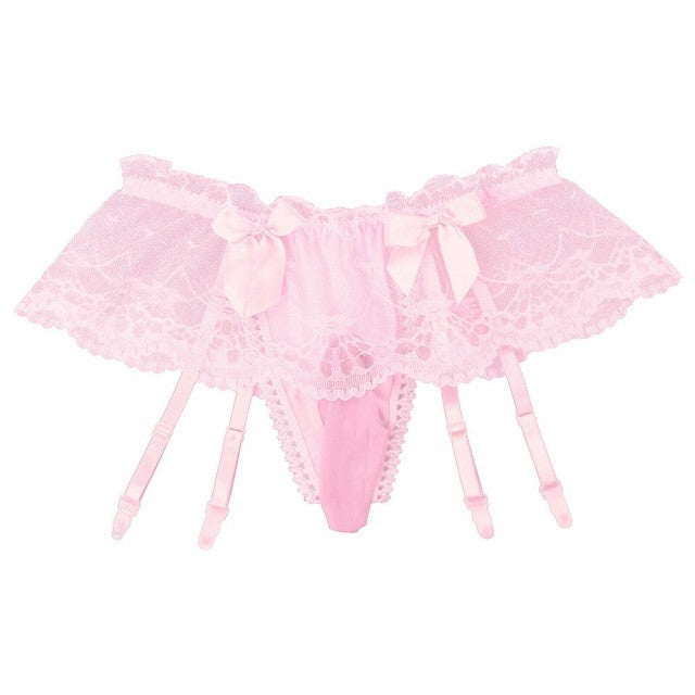 Men Ruffled Briefs with Garters Sexy Thongs Suspender Sock Clip Underwear Erotic Lingerie Sissy Panty Penis Bulge Pouch G-string