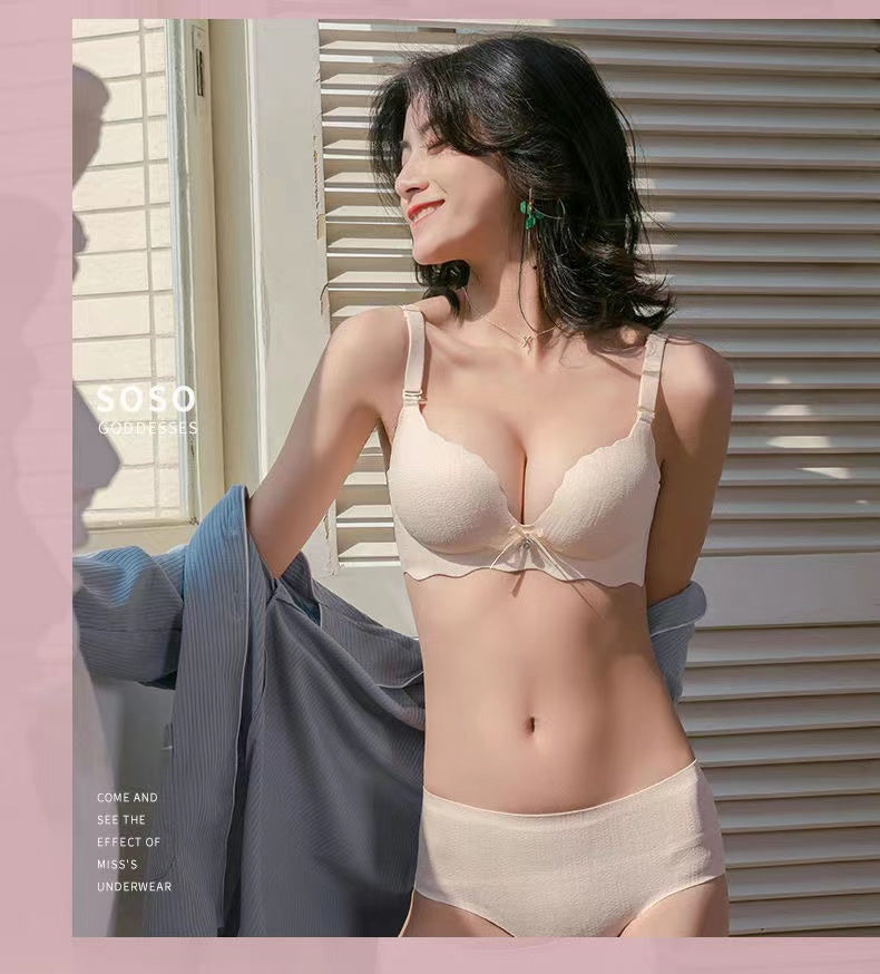 Small Breasts Show Big Underwear, Deep V Push-ups, No Steel Ring, Flat Chest, Special Bra, Thickened Push-up Bra Set