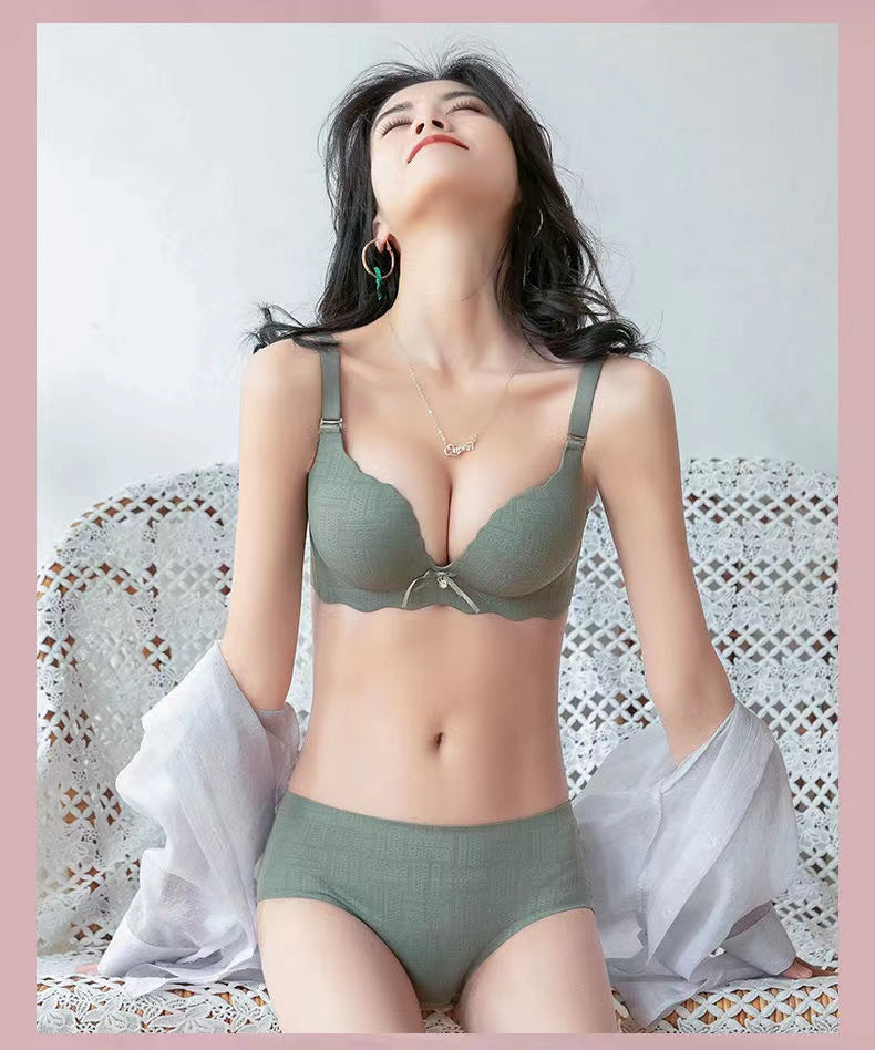 Small Breasts Show Big Underwear, Deep V Push-ups, No Steel Ring, Flat Chest, Special Bra, Thickened Push-up Bra Set