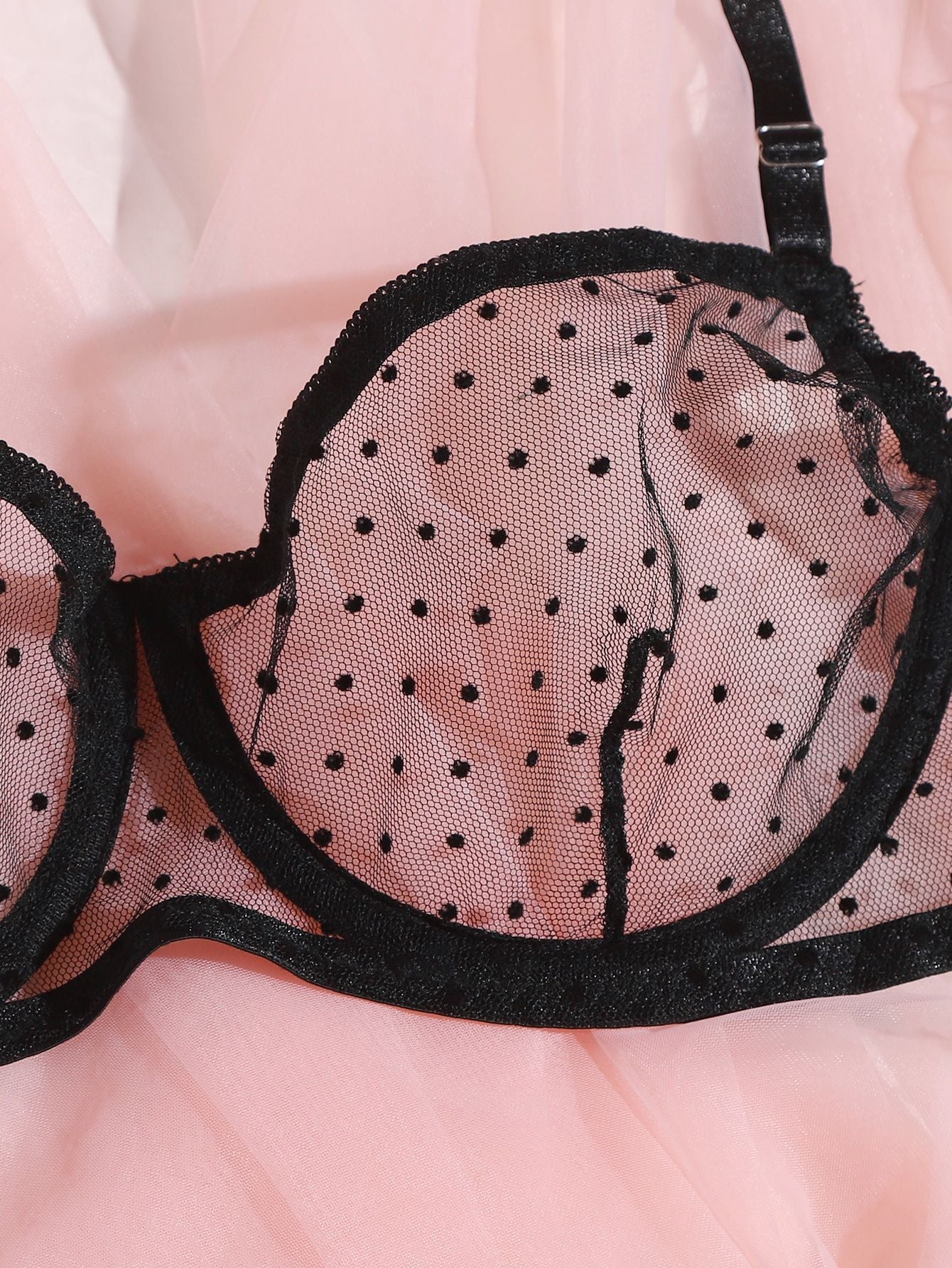 Dot Mesh Lace Lingerie Set Underwire See Through Brassiere Sexy Underwear Bra and Panty Transparent