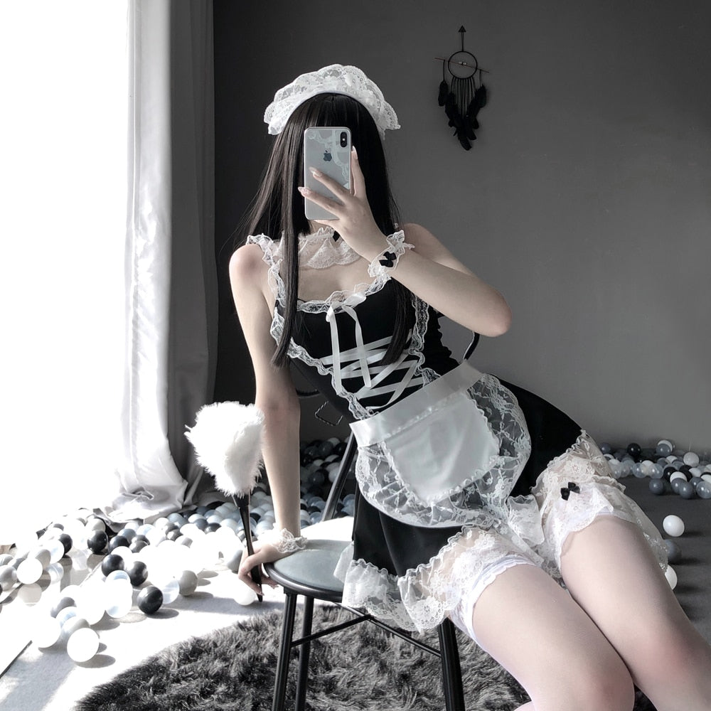 Women Sexy Lingerie French Apron Maid Dress Cosplay Costume Servant Lolita Hot Babydoll Dress Uniform Erotic Role Play Exotic