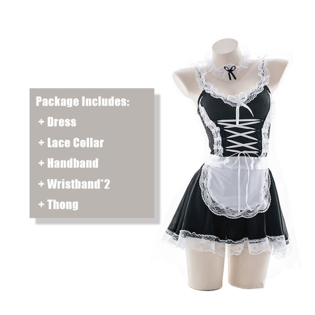 Women Sexy Lingerie French Apron Maid Dress Cosplay Costume Servant Lolita Hot Babydoll Dress Uniform Erotic Role Play Exotic