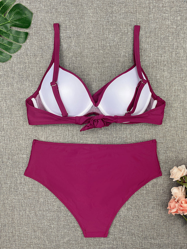 Sexy Bikini Swimwear Women High Waist Swimsuit Solid Color Bikini Set Biquini Beach Wear Padded Push Up Bikini Set Female