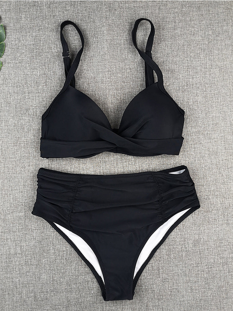 Sexy Bikini Swimwear Women High Waist Swimsuit Solid Color Bikini Set Biquini Beach Wear Padded Push Up Bikini Set Female
