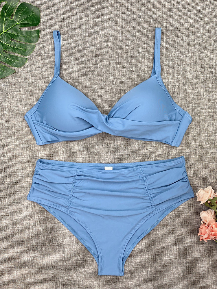 Sexy Bikini Swimwear Women High Waist Swimsuit Solid Color Bikini Set Biquini Beach Wear Padded Push Up Bikini Set Female