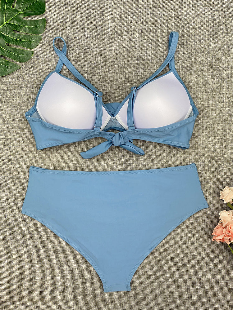 Sexy Bikini Swimwear Women High Waist Swimsuit Solid Color Bikini Set Biquini Beach Wear Padded Push Up Bikini Set Female