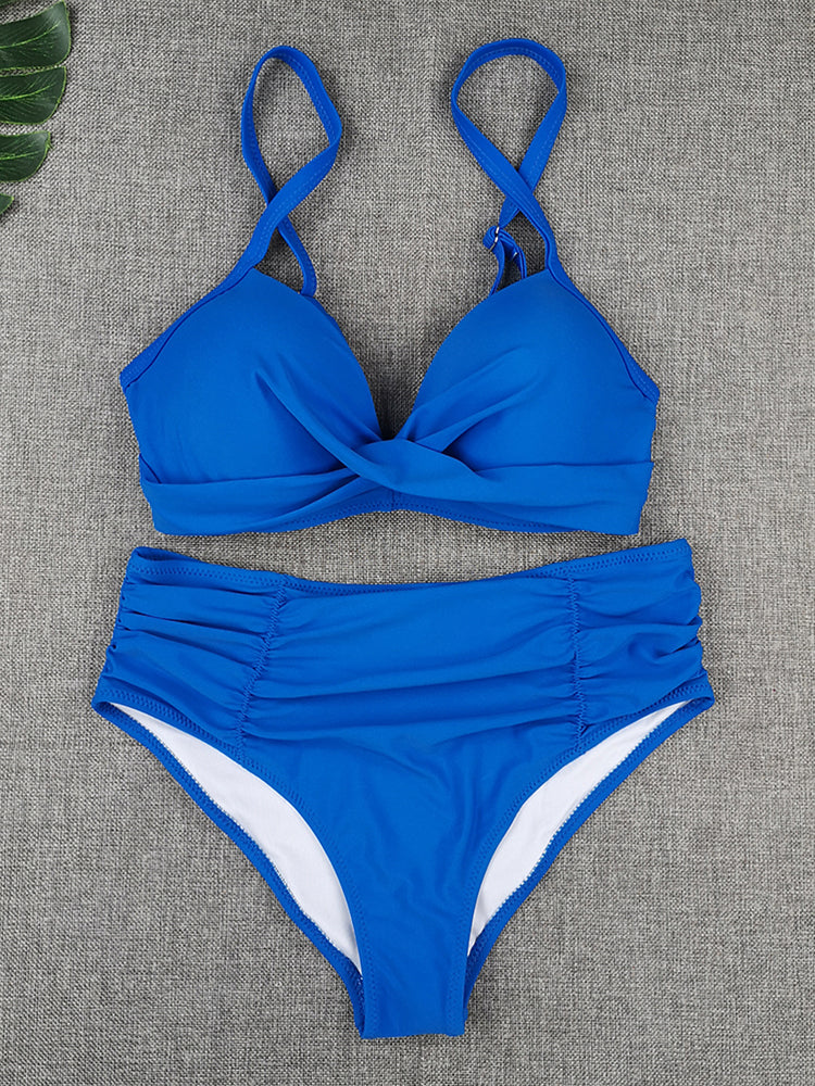 Sexy Bikini Swimwear Women High Waist Swimsuit Solid Color Bikini Set Biquini Beach Wear Padded Push Up Bikini Set Female