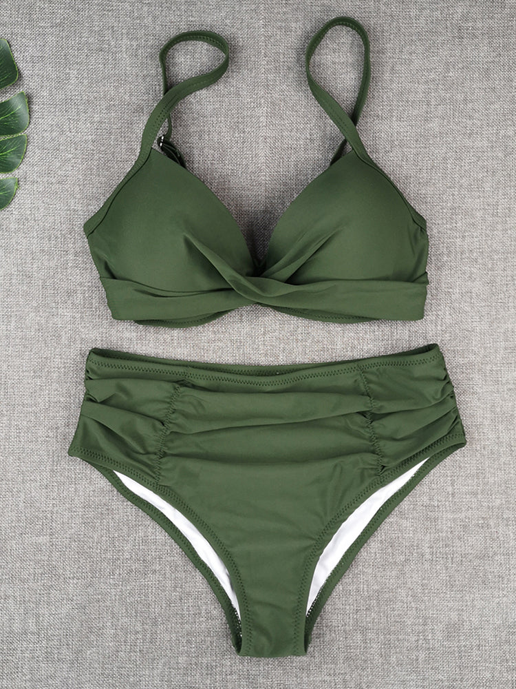Sexy Bikini Swimwear Women High Waist Swimsuit Solid Color Bikini Set Biquini Beach Wear Padded Push Up Bikini Set Female
