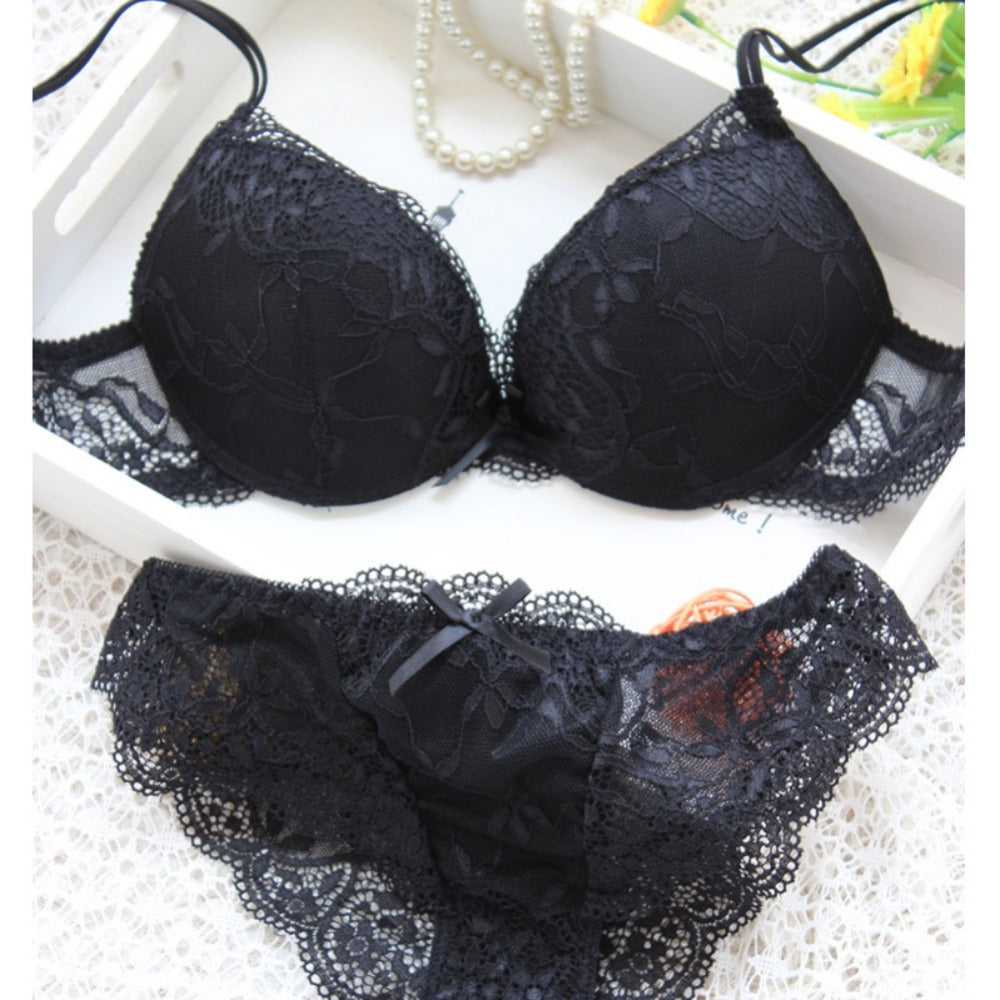 Sexy Elegant Bra and Panty Women Set Candy Colors Lady Bra Underwear Satin Lace Embroidery Bras Panties Sets B Cup