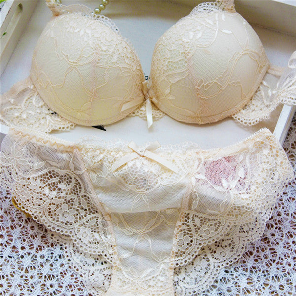 Sexy Elegant Bra and Panty Women Set Candy Colors Lady Bra Underwear Satin Lace Embroidery Bras Panties Sets B Cup