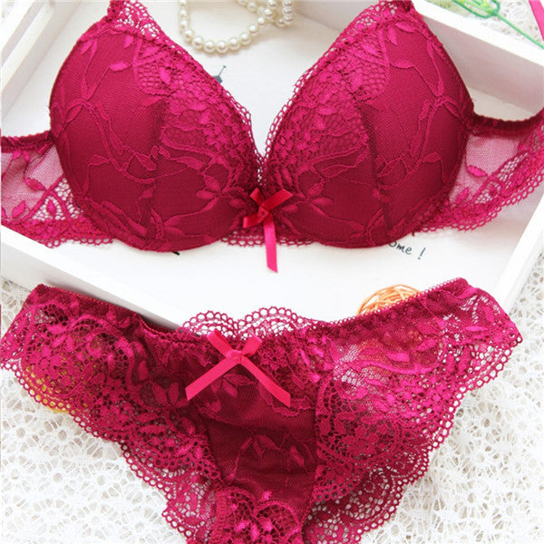 Sexy Elegant Bra and Panty Women Set Candy Colors Lady Bra Underwear Satin Lace Embroidery Bras Panties Sets B Cup