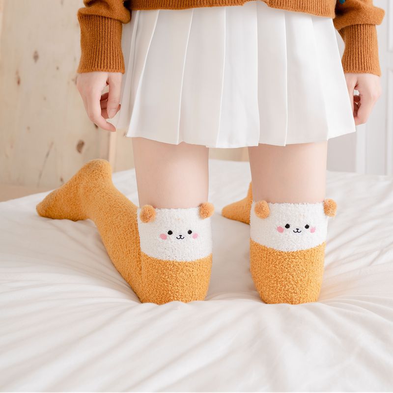 Soft Coral Fleece Women Thigh High Socks Cute Cartoon Animals Panda Cat Bear Over Knee High Ladies Girls Long Socks Home