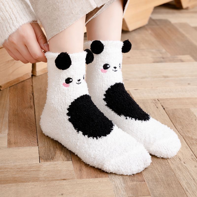 Soft Coral Fleece Women Thigh High Socks Cute Cartoon Animals Panda Cat Bear Over Knee High Ladies Girls Long Socks Home