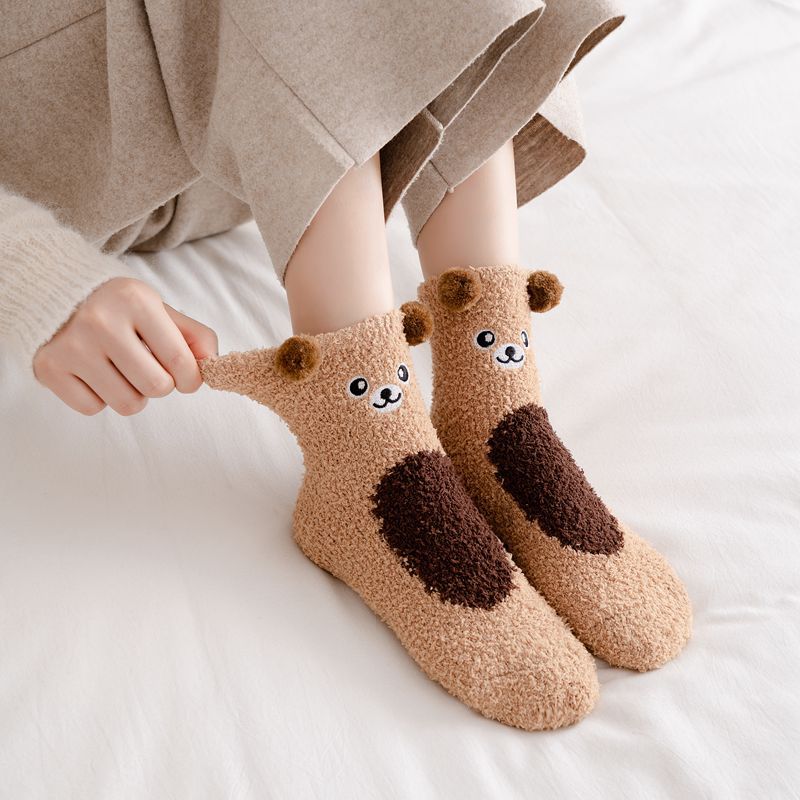Soft Coral Fleece Women Thigh High Socks Cute Cartoon Animals Panda Cat Bear Over Knee High Ladies Girls Long Socks Home
