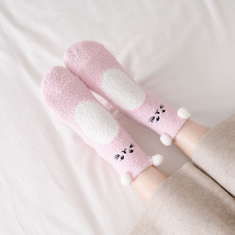 Soft Coral Fleece Women Thigh High Socks Cute Cartoon Animals Panda Cat Bear Over Knee High Ladies Girls Long Socks Home