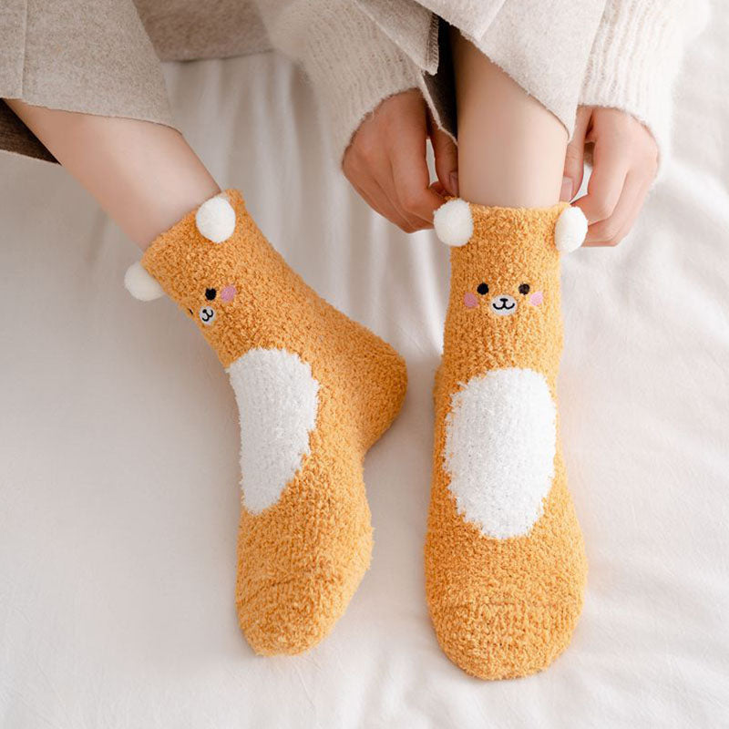 Soft Coral Fleece Women Thigh High Socks Cute Cartoon Animals Panda Cat Bear Over Knee High Ladies Girls Long Socks Home