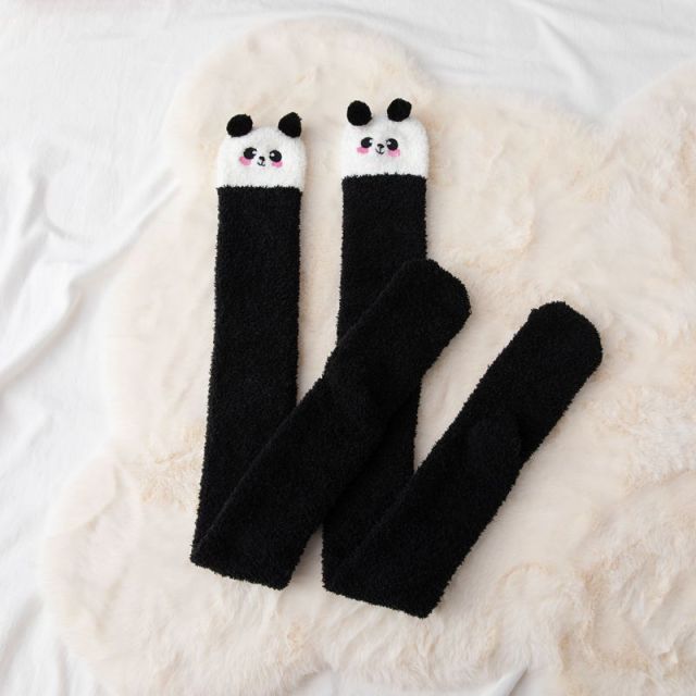 Soft Coral Fleece Women Thigh High Socks Cute Cartoon Animals Panda Cat Bear Over Knee High Ladies Girls Long Socks Home