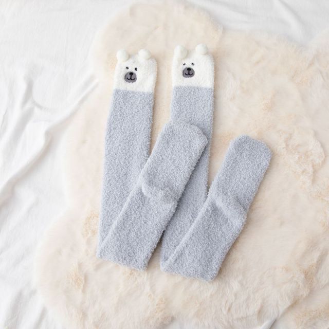 Soft Coral Fleece Women Thigh High Socks Cute Cartoon Animals Panda Cat Bear Over Knee High Ladies Girls Long Socks Home