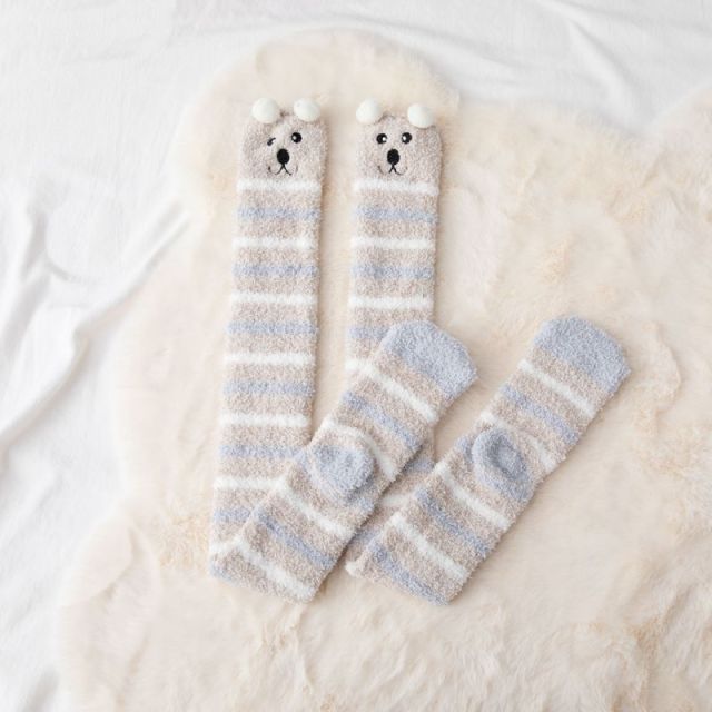 Soft Coral Fleece Women Thigh High Socks Cute Cartoon Animals Panda Cat Bear Over Knee High Ladies Girls Long Socks Home