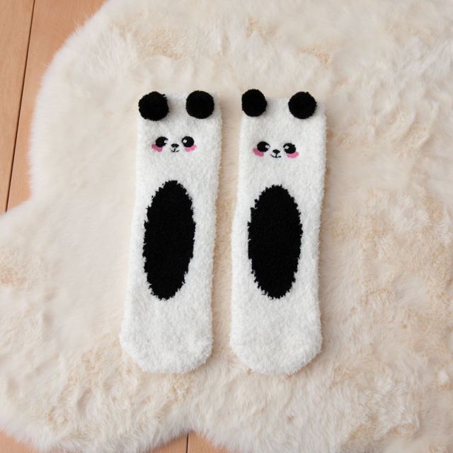 Soft Coral Fleece Women Thigh High Socks Cute Cartoon Animals Panda Cat Bear Over Knee High Ladies Girls Long Socks Home