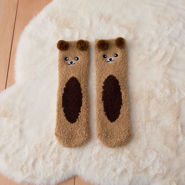 Soft Coral Fleece Women Thigh High Socks Cute Cartoon Animals Panda Cat Bear Over Knee High Ladies Girls Long Socks Home
