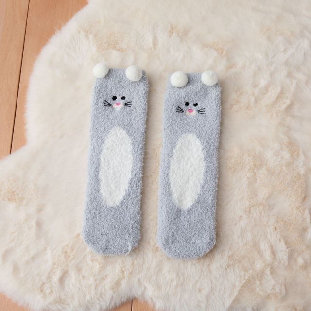 Soft Coral Fleece Women Thigh High Socks Cute Cartoon Animals Panda Cat Bear Over Knee High Ladies Girls Long Socks Home