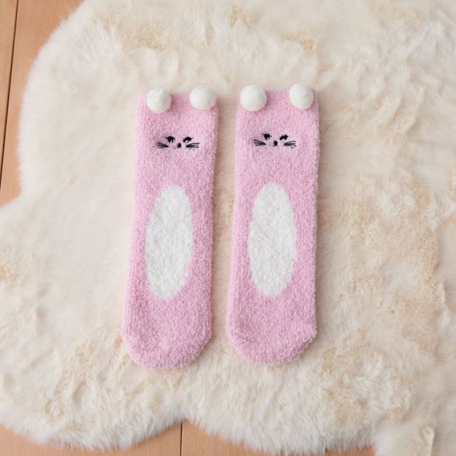 Soft Coral Fleece Women Thigh High Socks Cute Cartoon Animals Panda Cat Bear Over Knee High Ladies Girls Long Socks Home