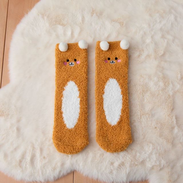 Soft Coral Fleece Women Thigh High Socks Cute Cartoon Animals Panda Cat Bear Over Knee High Ladies Girls Long Socks Home