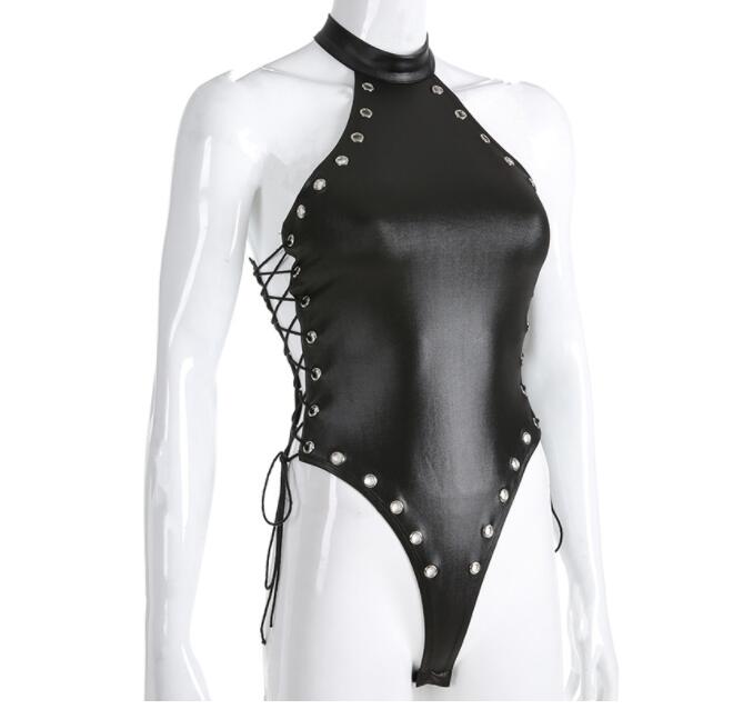 Erotic Sexy Open Crotch Latex Lingerie for Sex Body Suits  Women Pvc Bondage Crotchless Faux Leather Dress Bodysuit Tights Sexi