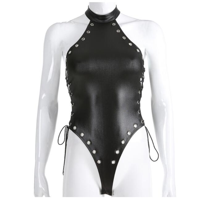 Erotic Sexy Open Crotch Latex Lingerie for Sex Body Suits  Women Pvc Bondage Crotchless Faux Leather Dress Bodysuit Tights Sexi