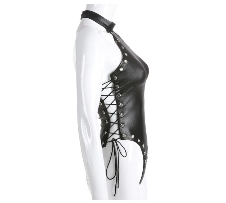Erotic Sexy Open Crotch Latex Lingerie for Sex Body Suits  Women Pvc Bondage Crotchless Faux Leather Dress Bodysuit Tights Sexi
