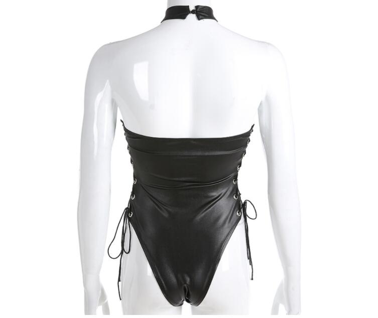 Erotic Sexy Open Crotch Latex Lingerie for Sex Body Suits  Women Pvc Bondage Crotchless Faux Leather Dress Bodysuit Tights Sexi