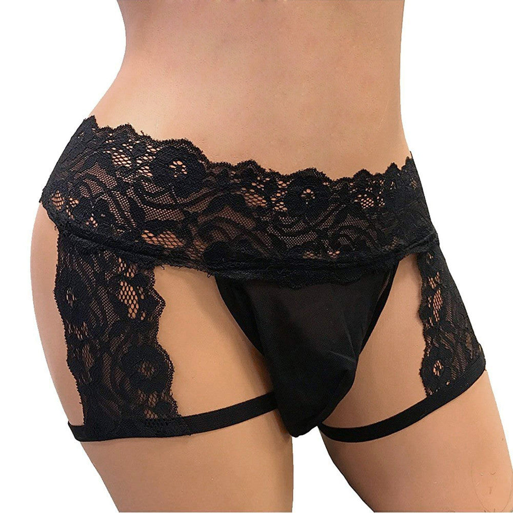 Sexy Lingerie Mens Panties Erotic Thin Section Sissy Underwear Lace Thong Enhance Pouch Bikini Hollow Out Briefs Pants Gay Thong