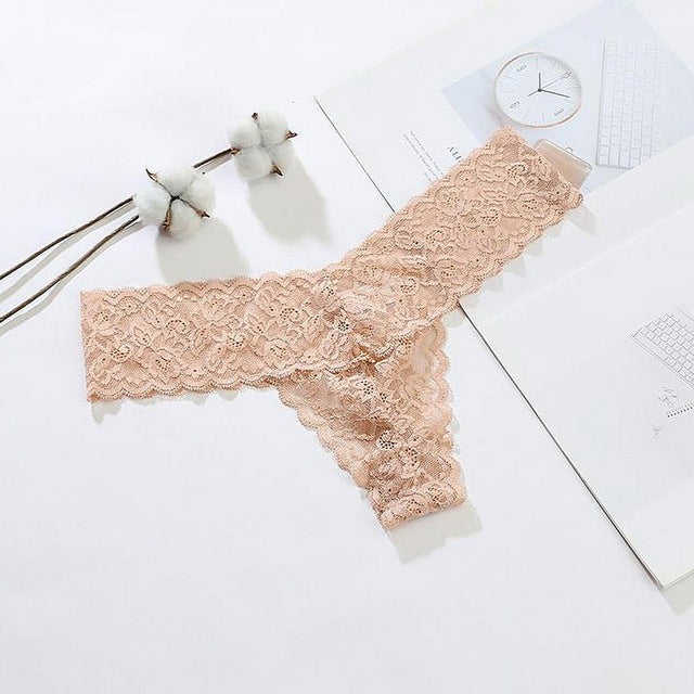 Hollow Out G-String Thongs Mesh Thong Lace Ribbon Underwear Perspective Briefs Lace Women Panties Female Lingerie