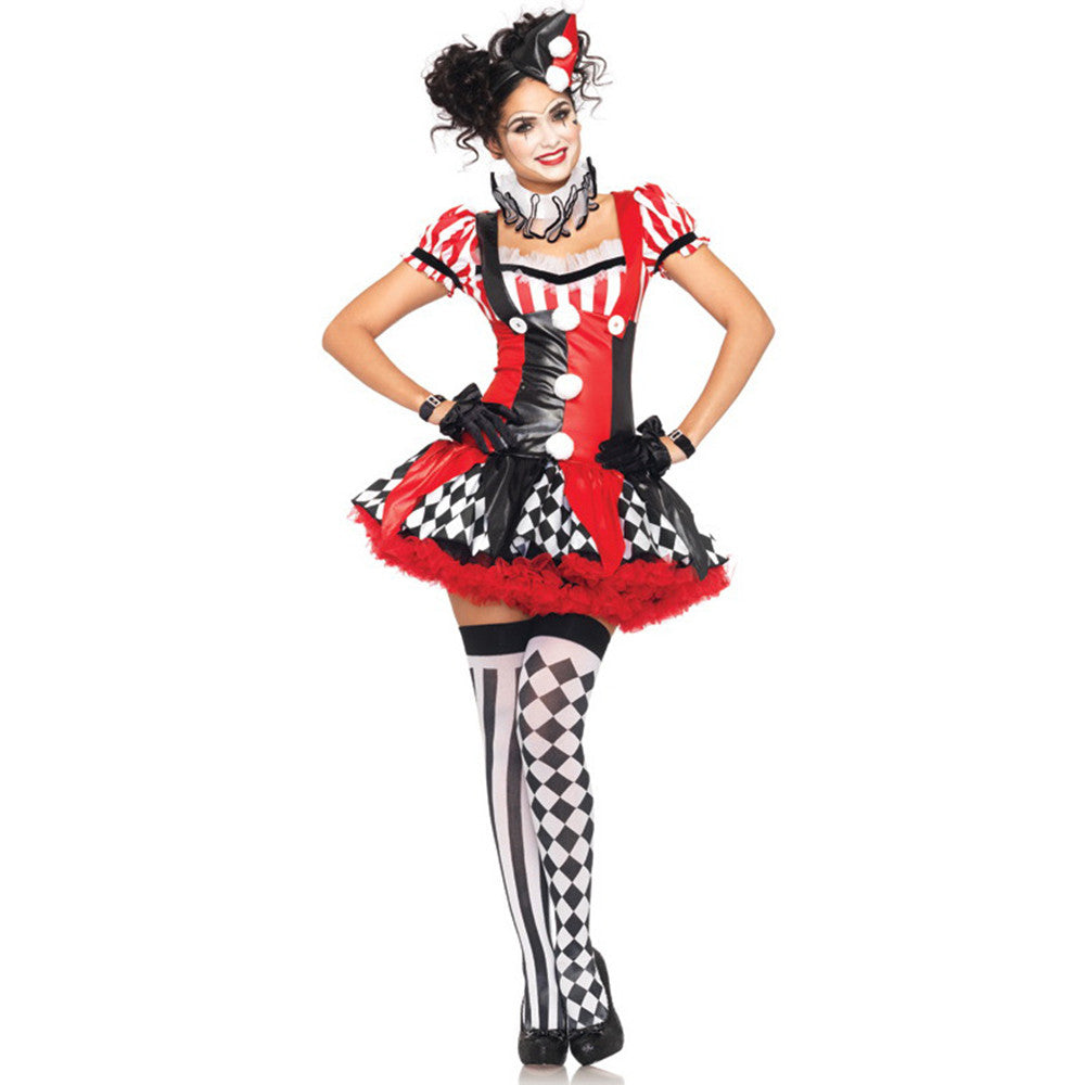 4Pcs Women Funny Circus Clown Costume Female Clown Cosplay Carnival Halloween Fancy Dress Performance Clothing