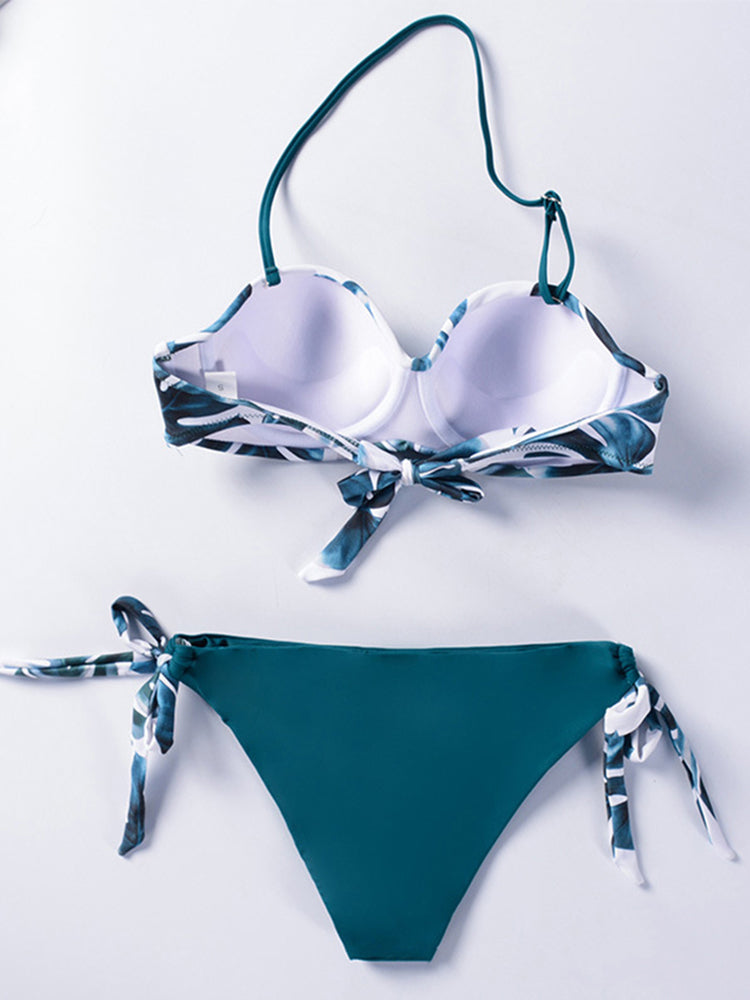 Bikini Sets Solid Color Swimsuit Sexy Mid-Waist Bandeau Gather Cup Bikinis Women Swimwear Female Bathing Suits Beach wear