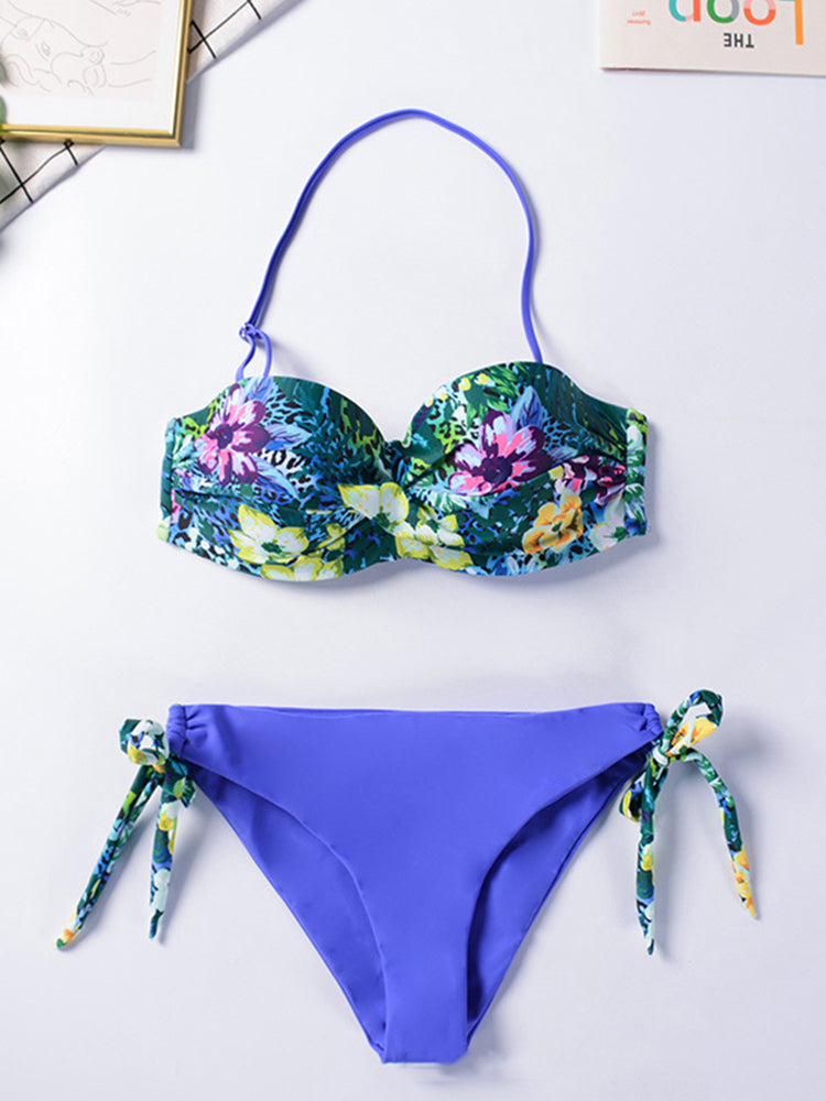 Bikini Sets Solid Color Swimsuit Sexy Mid-Waist Bandeau Gather Cup Bikinis Women Swimwear Female Bathing Suits Beach wear