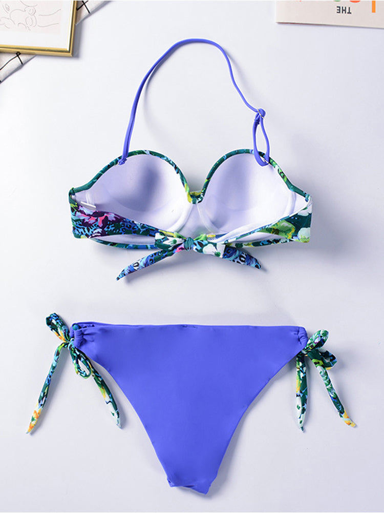 Bikini Sets Solid Color Swimsuit Sexy Mid-Waist Bandeau Gather Cup Bikinis Women Swimwear Female Bathing Suits Beach wear