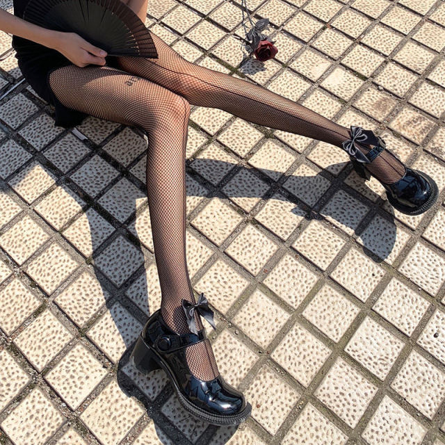 Girl Bone Bow Socks Streetwear Girls Black Sweet Cute Pink Y2K Harajuku Lolita Fishnet Stockings Thigh High Stockings