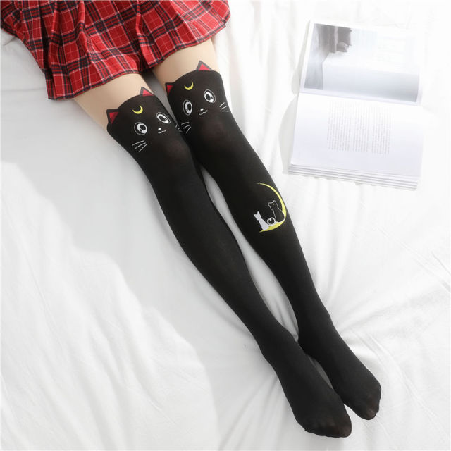 Girl Bone Bow Socks Streetwear Girls Black Sweet Cute Pink Y2K Harajuku Lolita Fishnet Stockings Thigh High Stockings