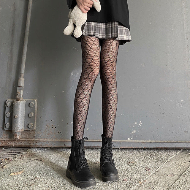 Girl Bone Bow Socks Streetwear Girls Black Sweet Cute Pink Y2K Harajuku Lolita Fishnet Stockings Thigh High Stockings