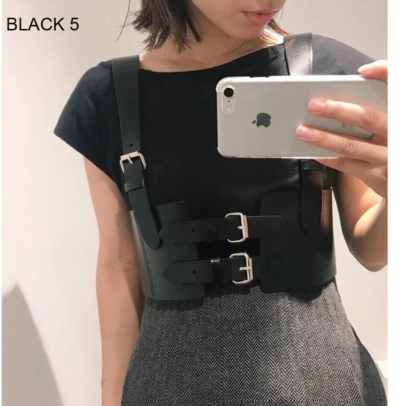 HATCYGGO Women Leather Belt Body Bondage Harness Brass Peplum Waist Belt Suspenders Fashion Corsets Dress Belts Luxury