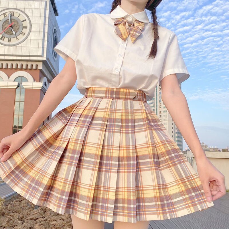 Japanese School Girl Uniform Pleated Mini Skirt School Uniform High Waist A-Line Plaid Skirt Sexy JK Uniforms for Woman Full Set