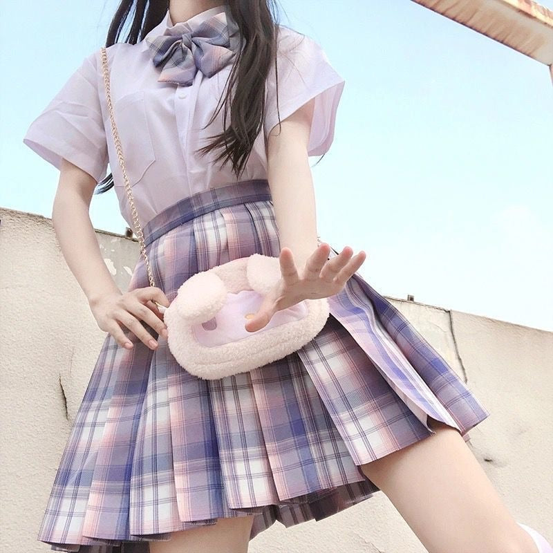 Japanese School Girl Uniform Pleated Mini Skirt School Uniform High Waist A-Line Plaid Skirt Sexy JK Uniforms for Woman Full Set