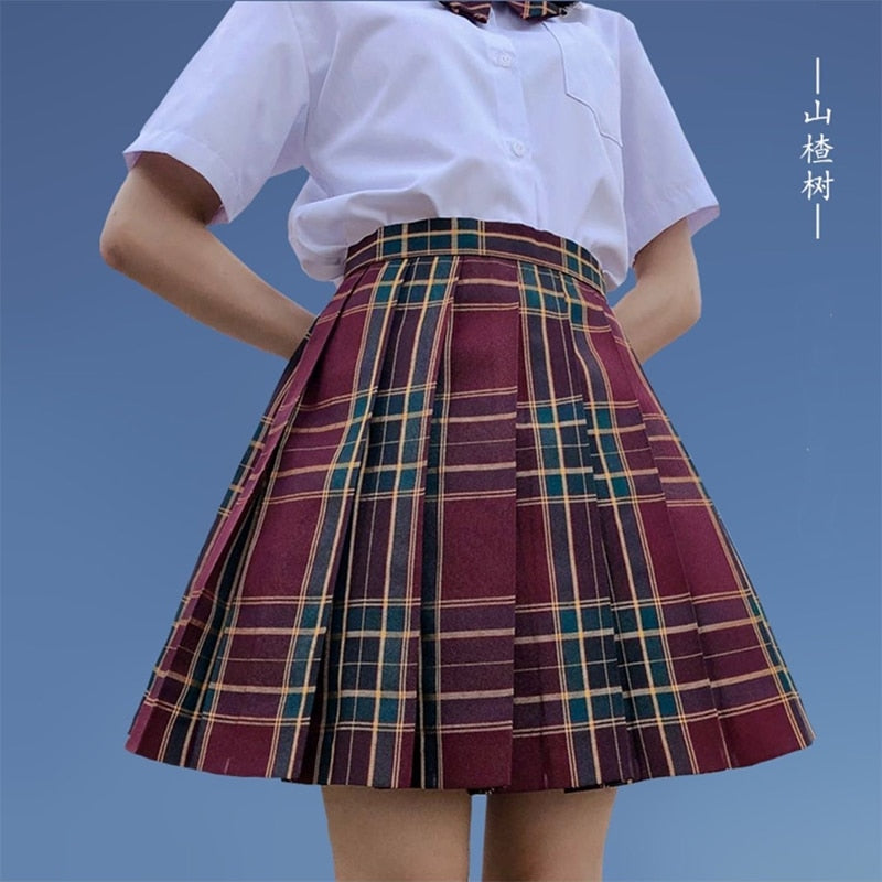 Japanese School Girl Uniform Pleated Mini Skirt School Uniform High Waist A-Line Plaid Skirt Sexy JK Uniforms for Woman Full Set