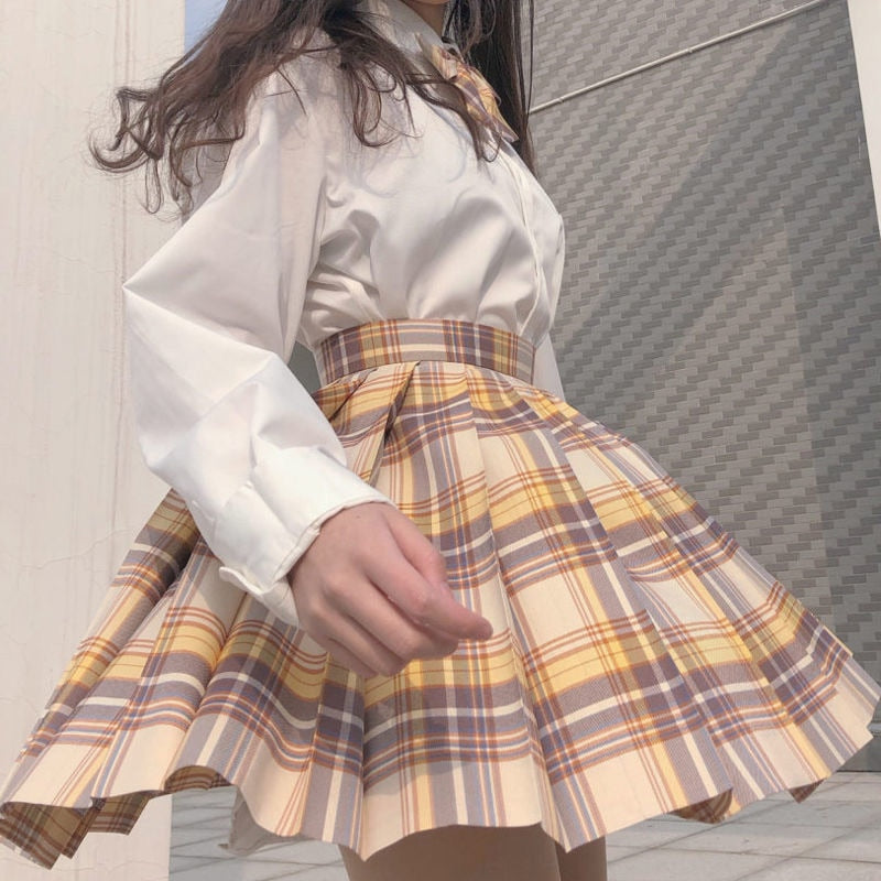 Japanese School Girl Uniform Pleated Mini Skirt School Uniform High Waist A-Line Plaid Skirt Sexy JK Uniforms for Woman Full Set