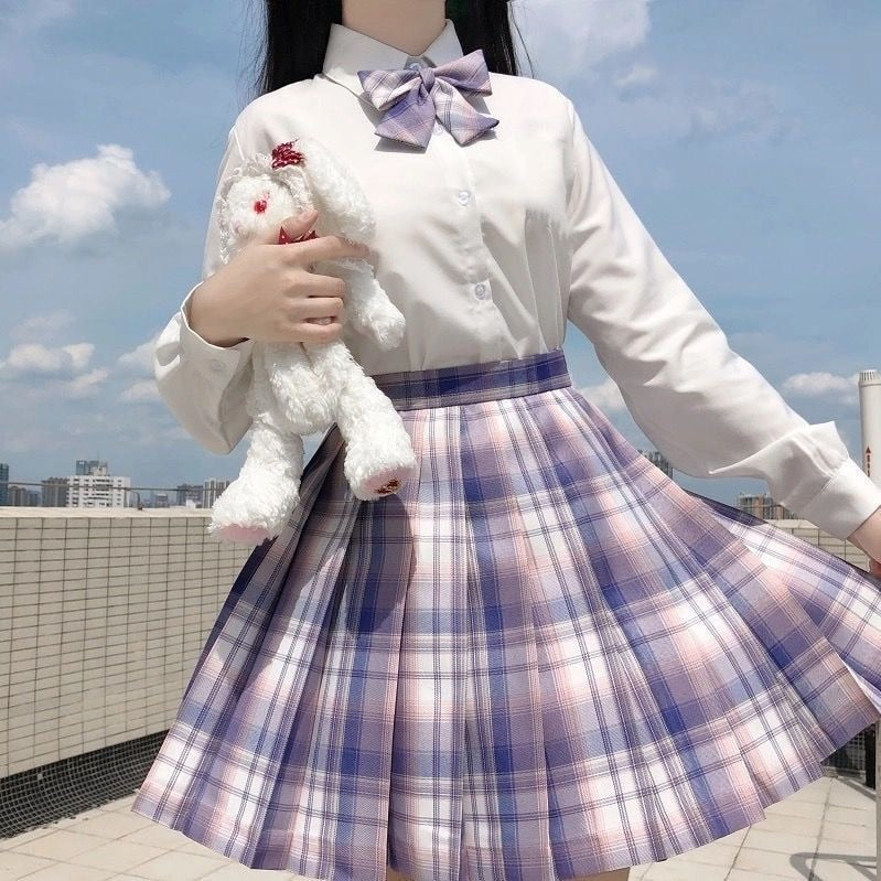 Japanese School Girl Uniform Pleated Mini Skirt School Uniform High Waist A-Line Plaid Skirt Sexy JK Uniforms for Woman Full Set