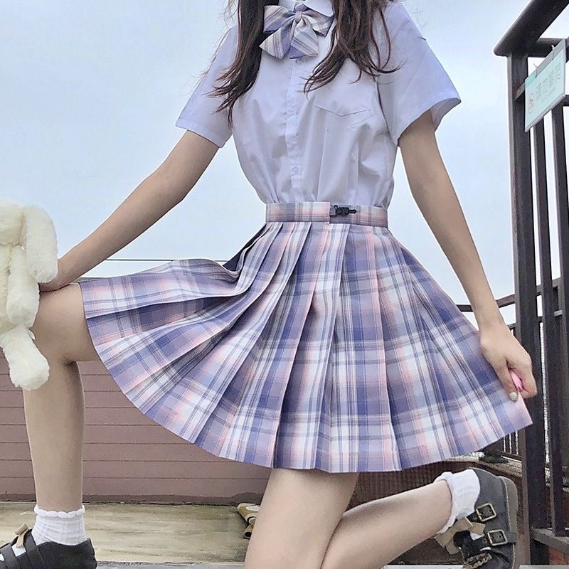 Japanese School Girl Uniform Pleated Mini Skirt School Uniform High Waist A-Line Plaid Skirt Sexy JK Uniforms for Woman Full Set